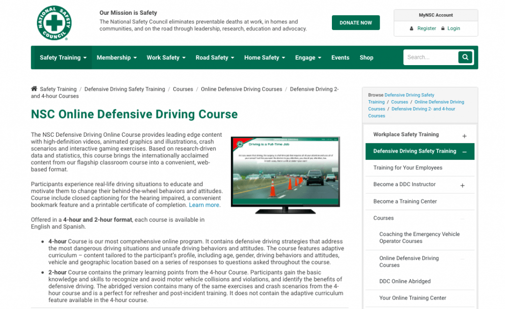 NSC Online Defensive Driving Course