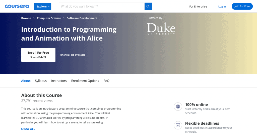 Introduction to Programming and Animation with Alice