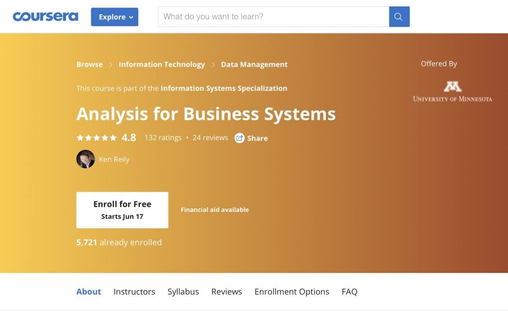 Analysis for Business Systems (University of Minnesota)