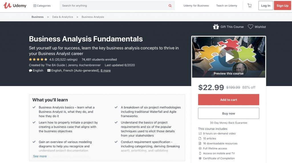 Business Analysis Fundamentals by Udemy